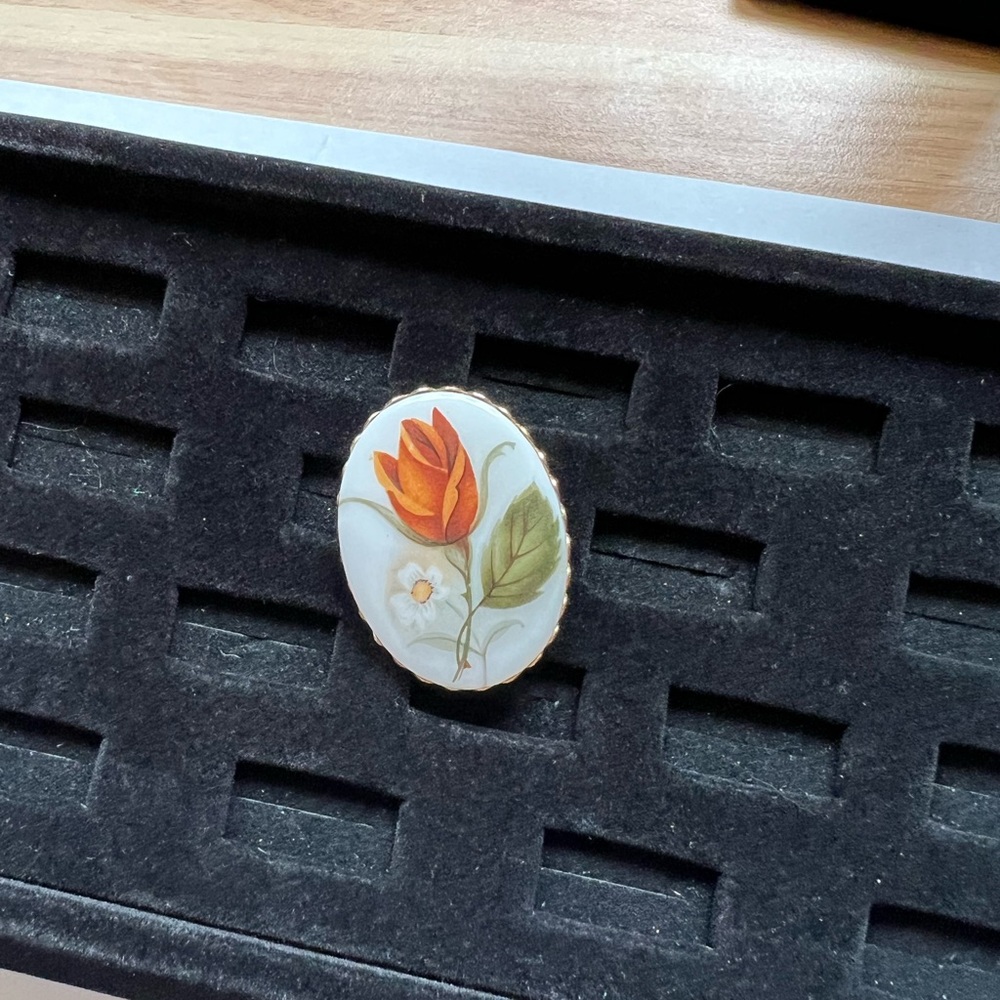 Orange Floral Porcelain Brooch